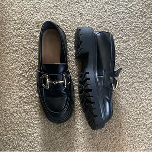 Black Loafers with Gold Metal Buckle